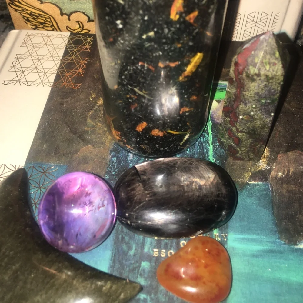Samhain black volcanic lava bath salts handmade- marigold petals frankincense